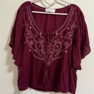 Abercrombie & Fitch Red Flutter Sleeve Blouse with Tie Front